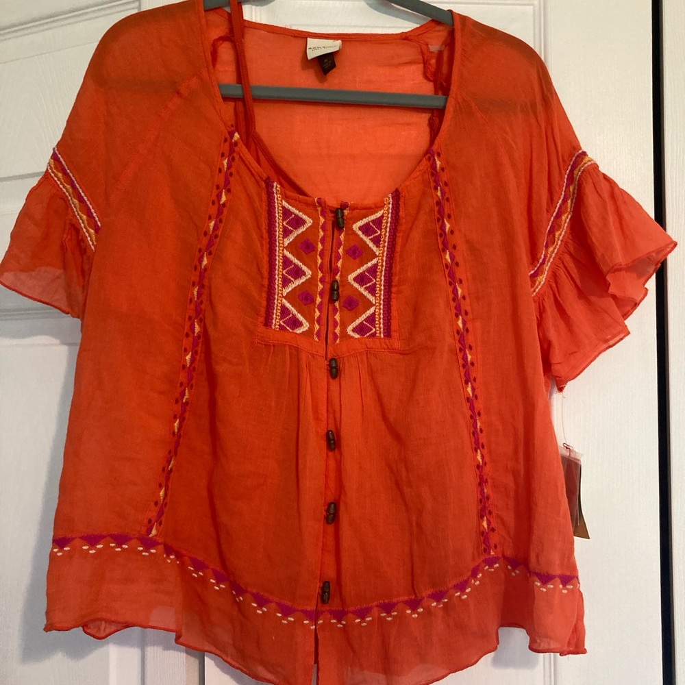 Sonoma orange short sleeve button top size medium